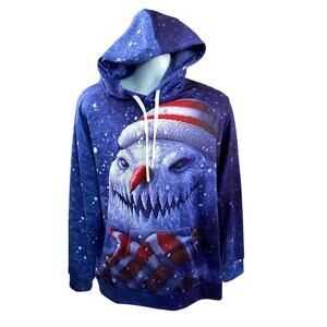 Blue Snowman Hoodie – Size Large – Winter Holiday – Snowflake Design